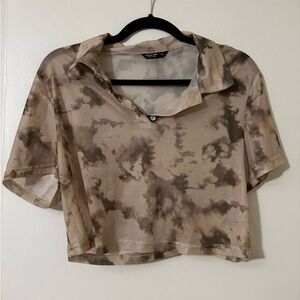 See through Tie-Dye Collared Crop Top